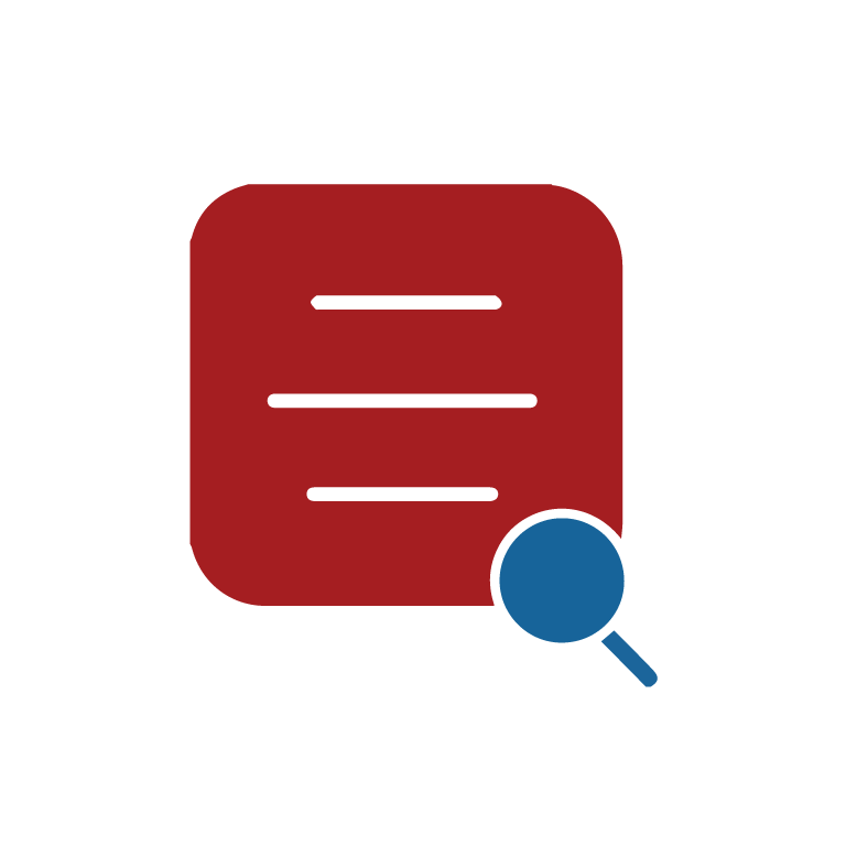 Illustration of red paper with blue magnifying glass on top